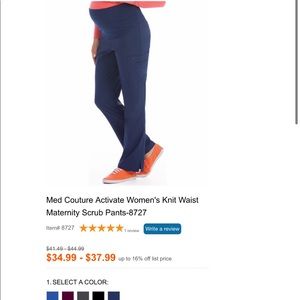 Maternity Scrub Pants, Med Couture, Navy - Large